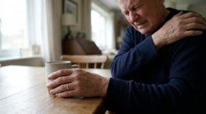 A person's hand gently rests